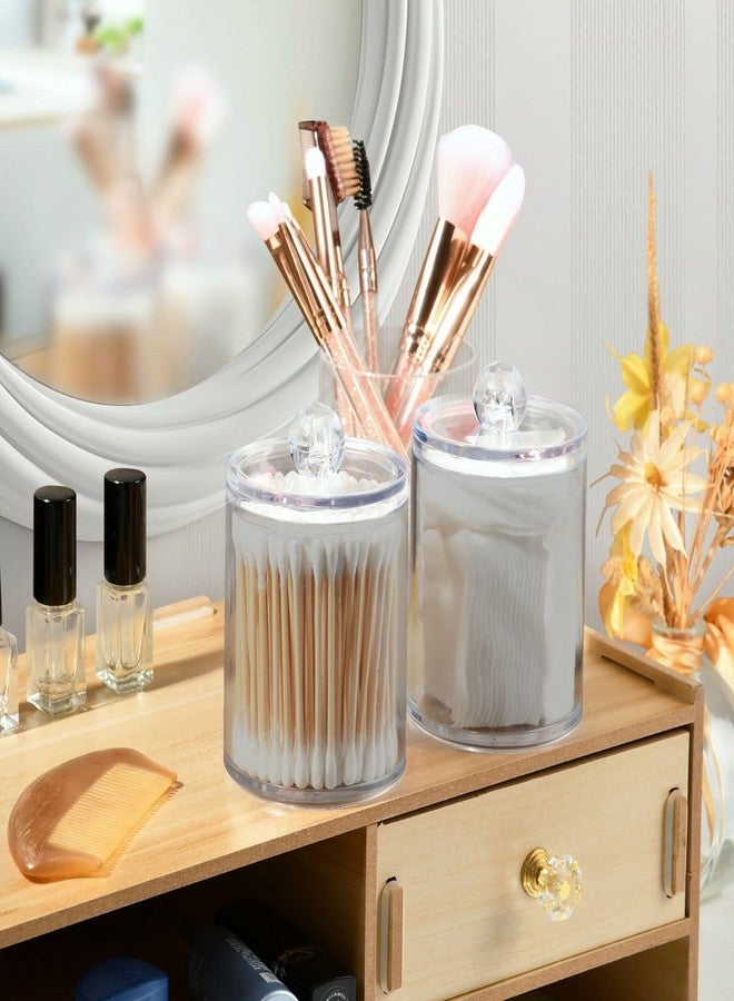 Eionryn Grey Qtip Dispenser Apothecary Jars Bathroom Qtip Holder Storage Canister 10 Oz Plastic Jar for Cotton Ball Swab Round Pads Floss 2pcs - Image 4